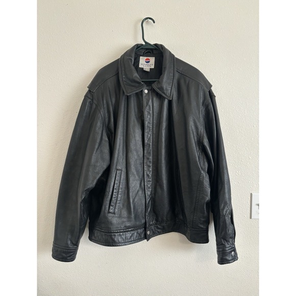 Vintage 90's Pepsi Genuine Leather Jacket Black XL - Picture 1 of 11